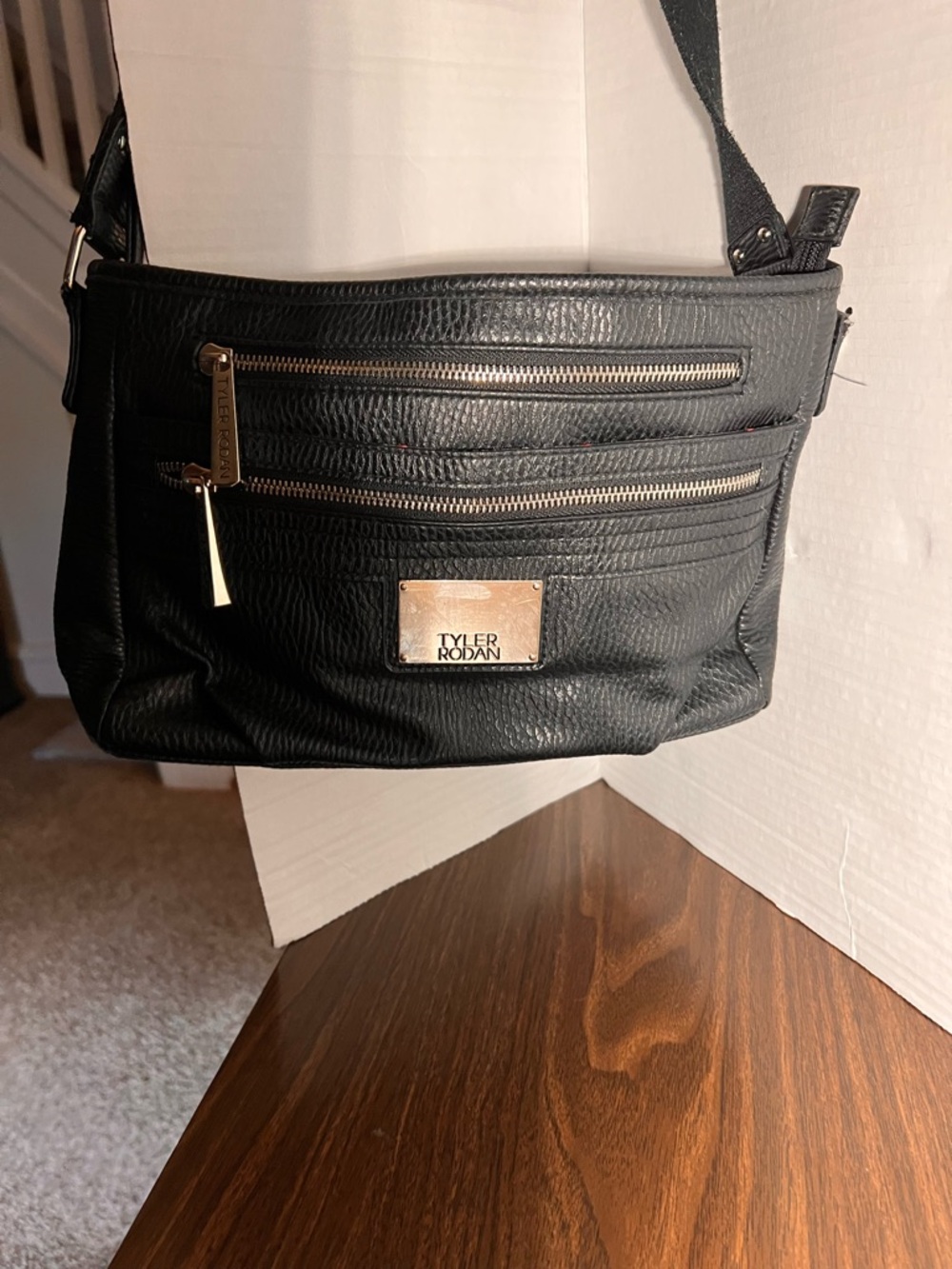 Tyler Rodan Black Pebbled Faux Leather Crossbody with Silver Hardware